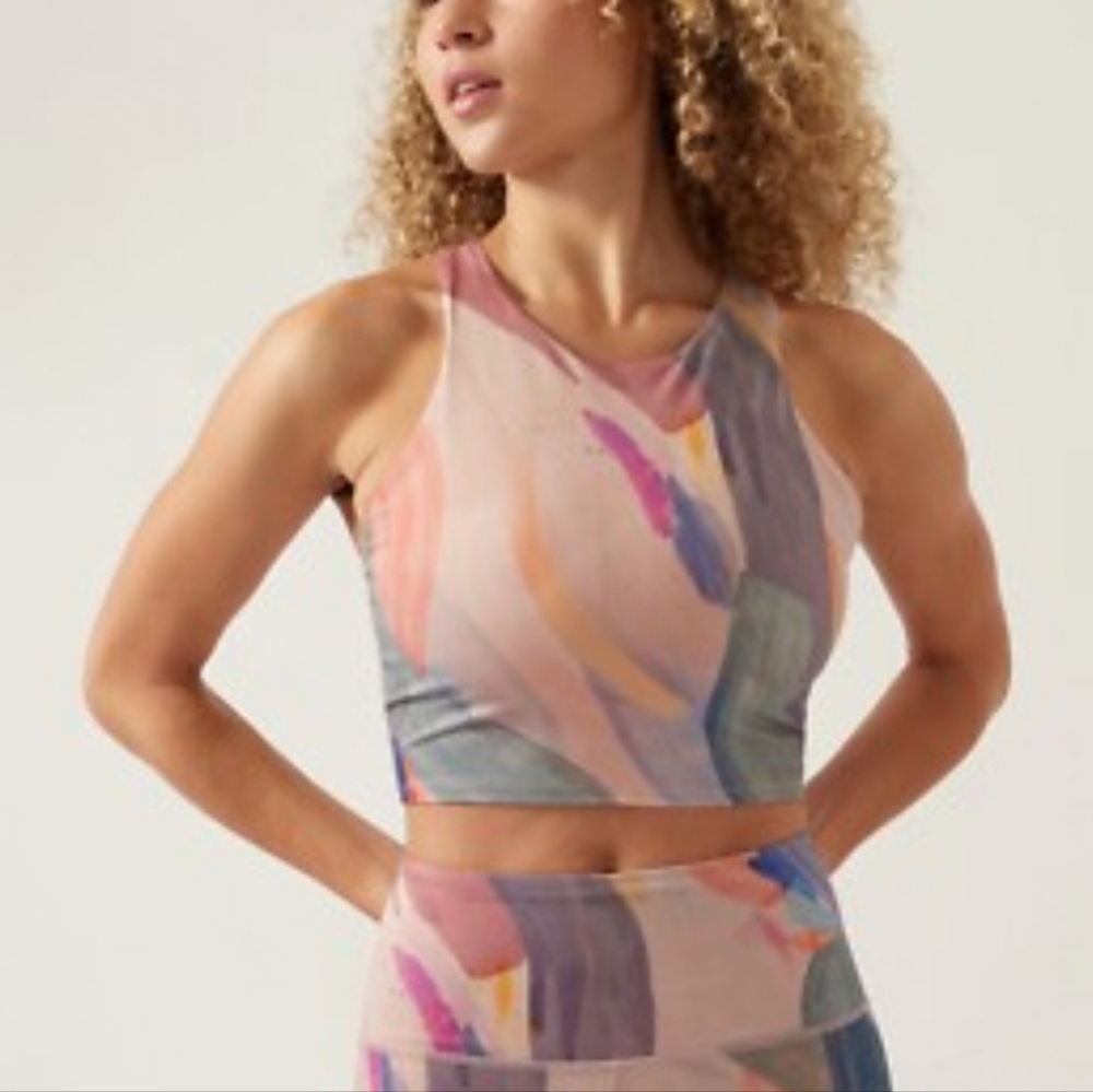 Athleta Conscious Crop Bra Tank Vibrance Orchid Pink Shelf Bra Top Size XL